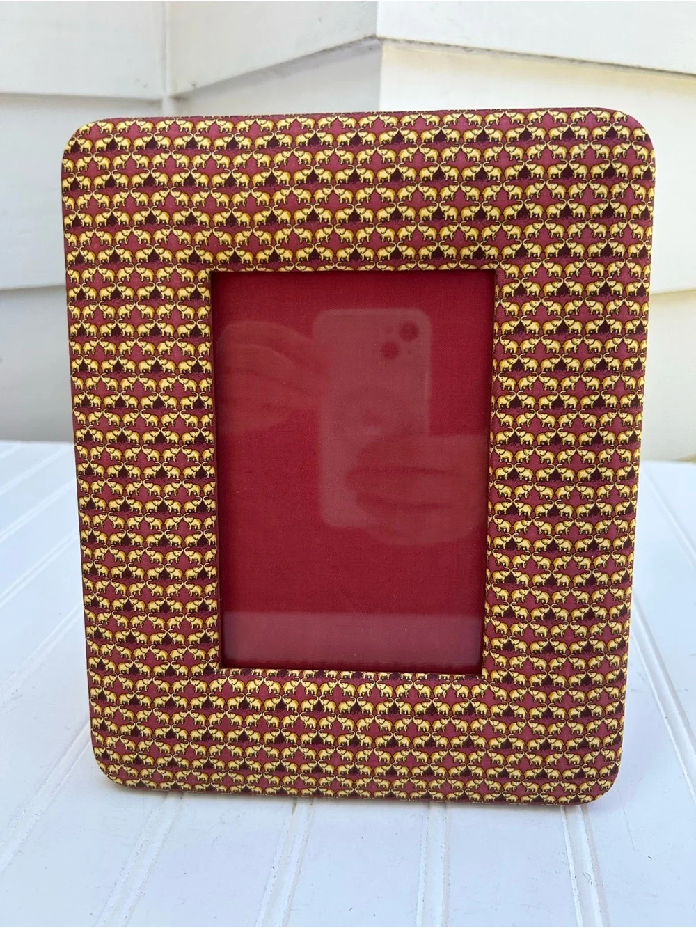 Jim Thompson Frame Picture Elephant Thai Silk Fabric Pattern Red Yellow 9x7